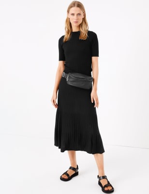 Linnen midi-rok met ribbels