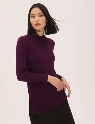 

Womens M&S Collection Supersoft Funnel Neck Longline Jumper - Blackberry, Blackberry