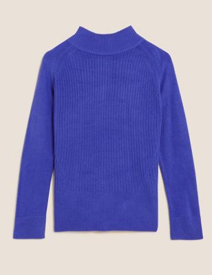 M&S Womens Supersoft Ribbed Funnel Neck Relaxed Jumper