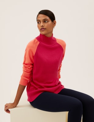 

Womens M&S Collection Supersoft Colour Block Funnel Neck Jumper - Cerise, Cerise