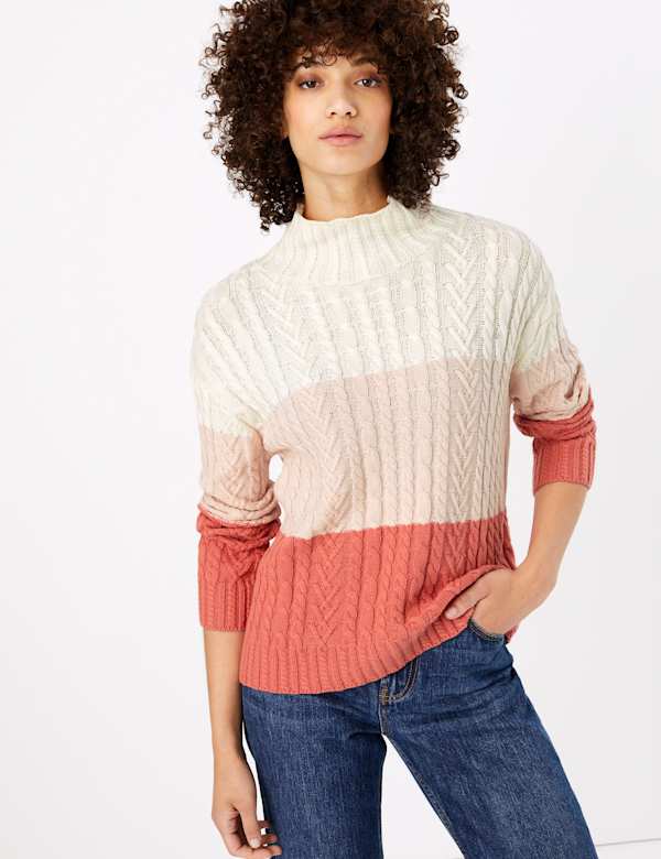 Cotton Rich Colour Block Cable Jumper