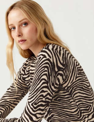 

Womens M&S Collection Superweicher Pullover mit V-Ausschnitt und Tiermuster - Oatmeal Mix, Oatmeal Mix