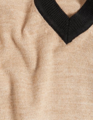 

Womens M&S Collection Supersoft Colour Block V-Neck Jumper - Camel Mix, Camel Mix