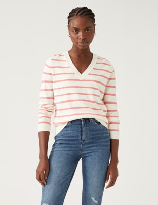 Simple Stripe V-Neck Pullover