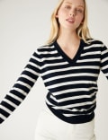 Supersoft Striped V-Neck Jumper