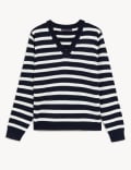 Supersoft Striped V-Neck Jumper
