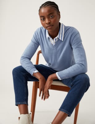 

Womens M&S Collection Superweicher Pullover mit V-Ausschnitt - Grey Blue, Grey Blue
