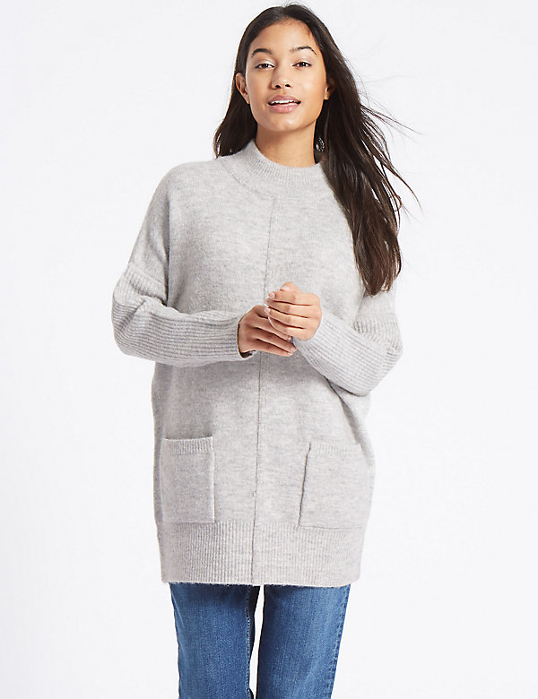 Ribbed Turtle Neck Tunic Jumper - BE