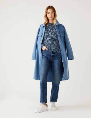

M&S Collection Jersey de escote cerrado con estampado animal súper suaveWomens - Blue Mix, Blue Mix