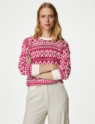 

Womens M&S Collection Supersoft Fair Isle Crew Neck Jumper - Pink Mix, Pink Mix
