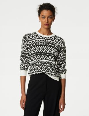 

Womens M&S Collection Supersoft Fair Isle Crew Neck Jumper - Black, Black