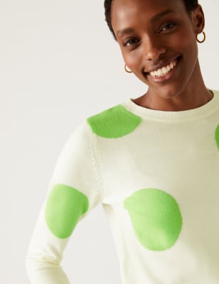 

M&S Collection Jersey de escote cerrado con estampado de topos supersuaveWomens - Ivory Mix, Ivory Mix