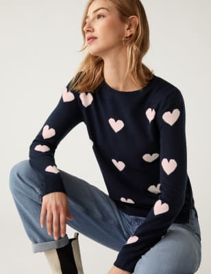 

Womens M&S Collection Supersoft Heart Crew Neck Jumper - Navy Mix, Navy Mix