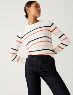 

Womens M&S Collection Supersoft Striped Crew Neck Jumper - Red Mix, Red Mix