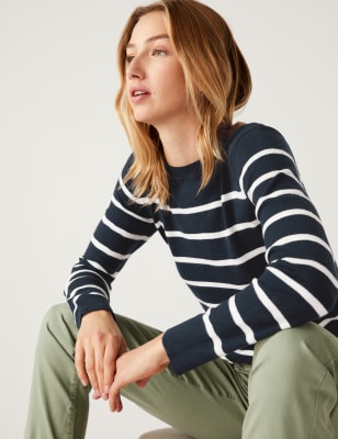

Womens M&S Collection Supersoft Striped Crew Neck Jumper - Navy Mix, Navy Mix