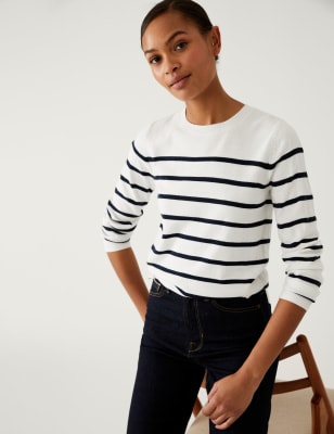 

M&S Collection Jersey de rayas con escote cerrado supersuaveWomens - Dark Navy Mix, Dark Navy Mix
