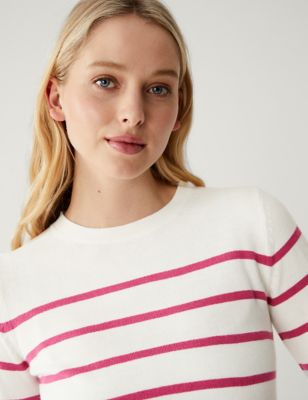 

Womens M&S Collection Supersoft Striped Crew Neck Jumper - Ivory Mix, Ivory Mix