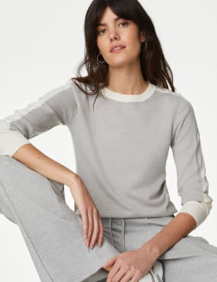 

Womens M&S Collection Supersoft Striped Crew Neck Jumper - Grey Mix, Grey Mix