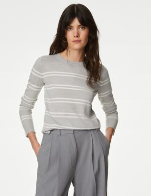 

Womens M&S Collection Supersoft Striped Crew Neck Jumper - Grey Mix, Grey Mix