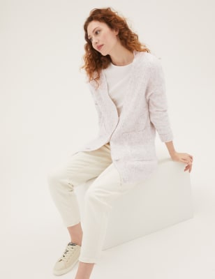 

Womens M&S Collection Bequeme Rippenstrickjacke im Boyfriend-Stil mit V-Ausschnitt - Oatmeal, Oatmeal