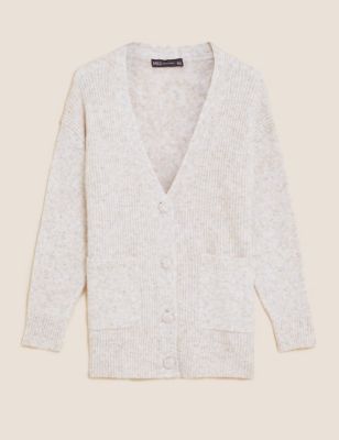 M&S Womens Ribbed V-Neck Relaxed Boyfriend Cardigan