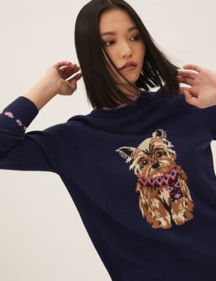 

Womens M&S Collection Pullover mit Rundhalsausschnitt und Hundemotiv - Navy, Navy