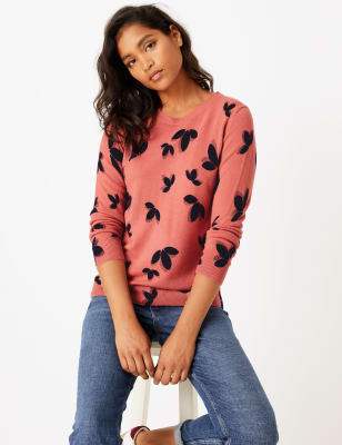 Cashmilon&trade; Leaf Print Round Neck Jumper