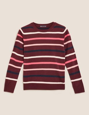 M&S Womens Supersoft Striped Crew Neck Jumper - 16 - Red Mix, Red Mix,Cream Mix
