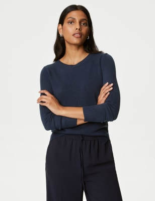 Marks And Spencer Womens M&S Collection Supersoft Crew Neck Jumper - Navy