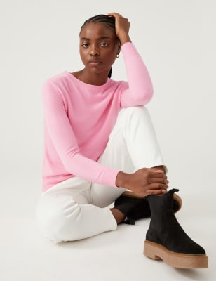 Marks And Spencer Womens M&S Collection Supersoft Crew Neck Jumper - Petal Pink