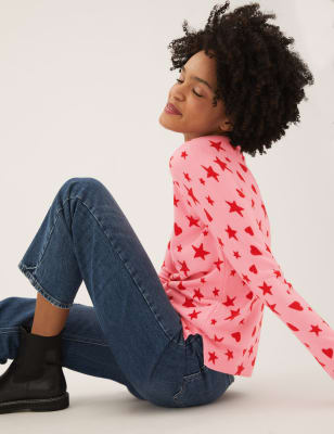 

M&S Collection Jersey con escote cerrado con estampado de estrellas y corazones supersuaveWomens - Pink Mix, Pink Mix