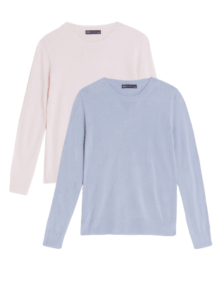 

Womens M&S Collection 2pk Supersoft Crew Neck Jumpers - Blue Mix, Blue Mix