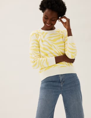 

Womens M&S Collection Besonders weicher Pullover mit Rundhalsausschnitt und Tiermuster - Yellow Mix, Yellow Mix