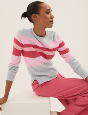 

Womens M&S Collection Supersoft Striped Crew Neck Jumper - Grey Mix, Grey Mix