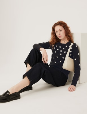 

Womens M&S Collection Polka Dot Crew Neck Jumper - Black Mix, Black Mix