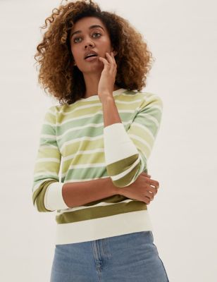

Womens M&S Collection Supersoft Striped Crew Neck Jumper - Green Mix, Green Mix