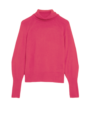 

Womens M&S Collection Supersoft Roll Neck Balloon Sleeve Jumper - Pink, Pink