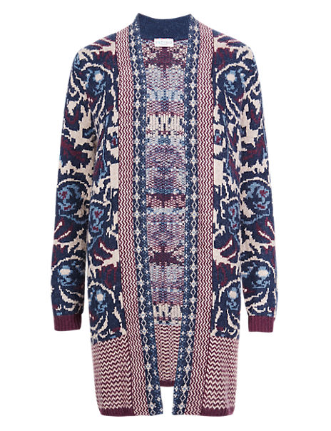 Open Front Jacquard Floral Cardigan | Indigo Collection | M&S