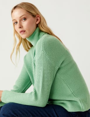 

Womens M&S Collection Soft Touch Ribbed Roll Neck Jumper - Emerald, Emerald