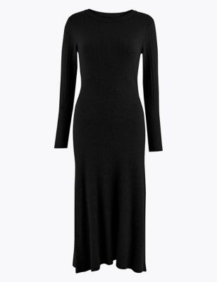 Ribbed Fit & Flare Knitted Midi Dress | M&S Collection | M&S