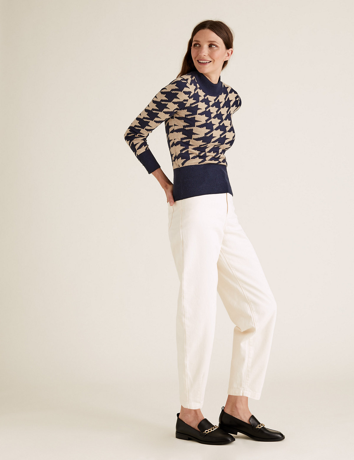 Soft Touch Dogtooth Funnel Neck Jumper