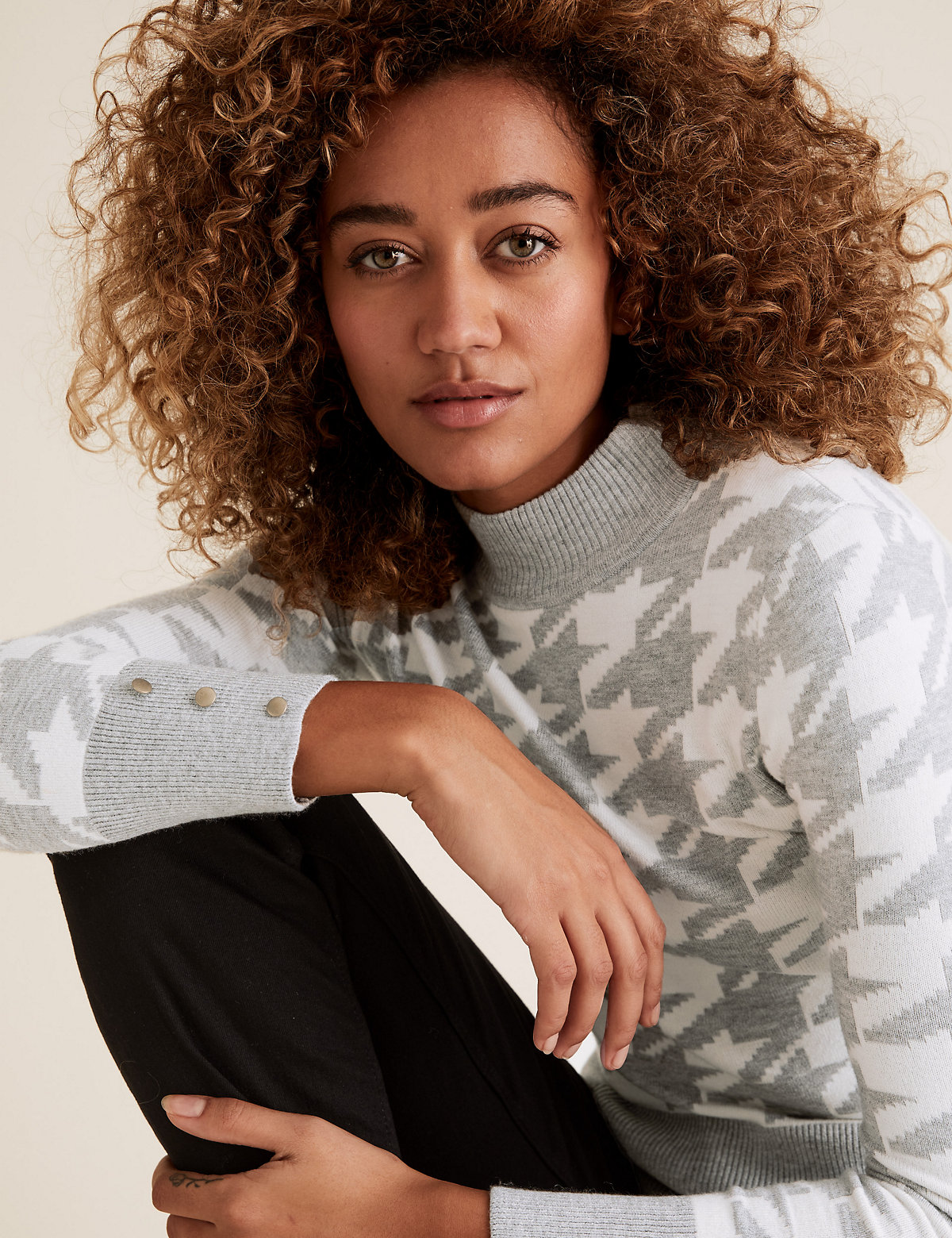 Soft Touch Dogtooth Funnel Neck Jumper