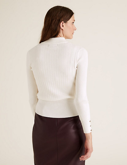 Soft Touch Ribbed Funnel Neck Fitted Jumper