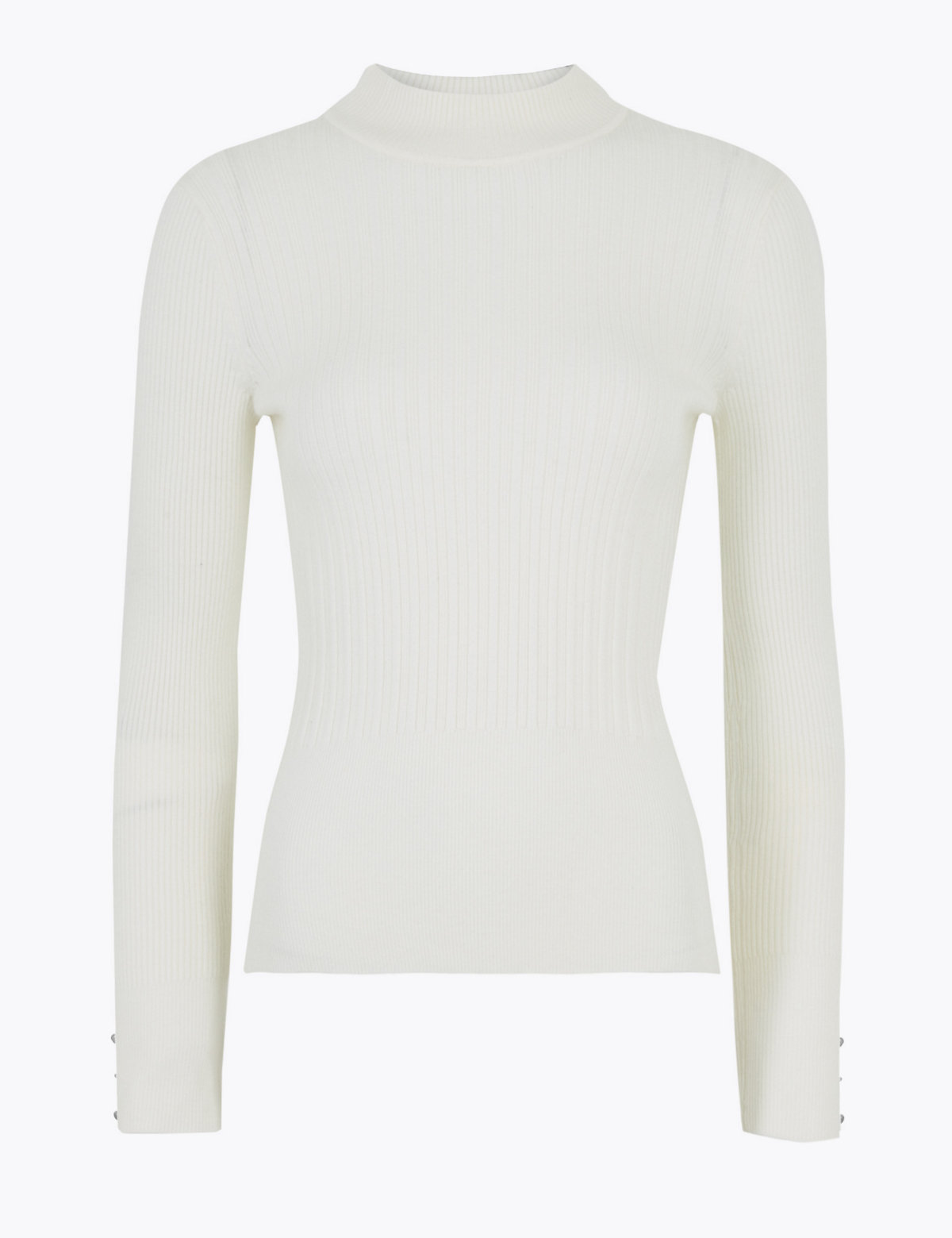 Soft Touch Ribbed Funnel Neck Fitted Jumper