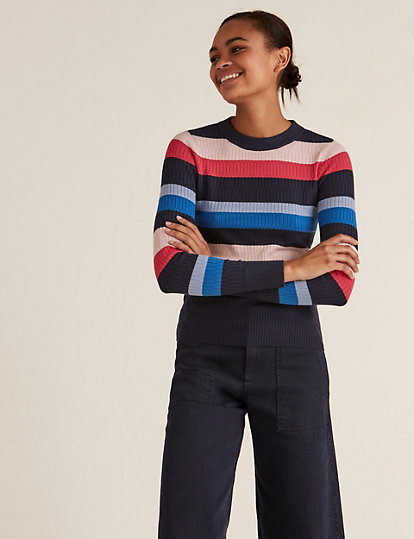Soft Touch Striped Textured Fitted Jumper