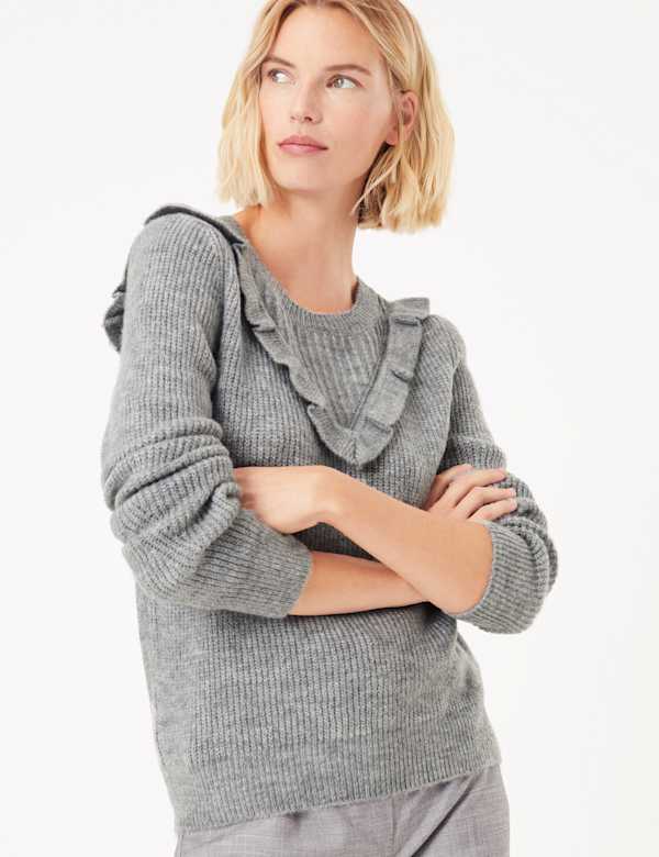 Textured Frill Detail Long Sleeve Jumper