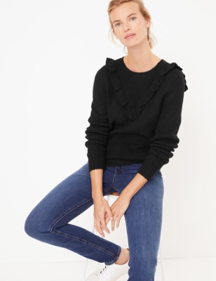 Textured Frill Detail Long Sleeve Jumper