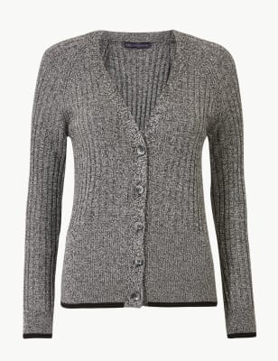 Ribbed V-Neck Long Sleeve Cardigan | M&S Collection | M&S