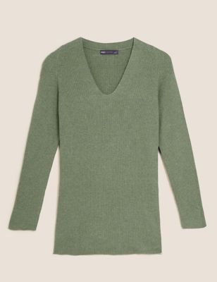 M&S Womens Soft Touch Ribbed V-Neck Relaxed Jumper