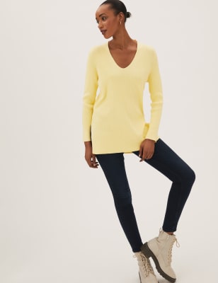 

Womens M&S Collection Soft Touch Ribbed V-Neck Relaxed Jumper - Pale Gold, Pale Gold